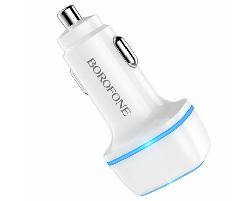 Автомобільний зарядний пристрій BOROFONE BZ14 Max dual port ambient light car charger White