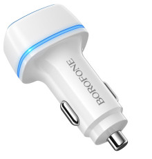 Автомобільний зарядний пристрій BOROFONE BZ14 Max dual port ambient light car charger White