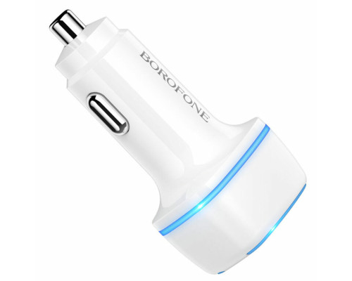 Автомобільний зарядний пристрій BOROFONE BZ14 Max dual port ambient light car charger White