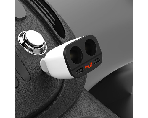 Автомобільний зарядний пристрій HOCO Z28 Power ocean cigarette lighter in-car charger with digital display White