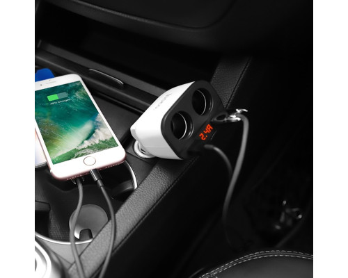 Автомобільний зарядний пристрій HOCO Z28 Power ocean cigarette lighter in-car charger with digital display White