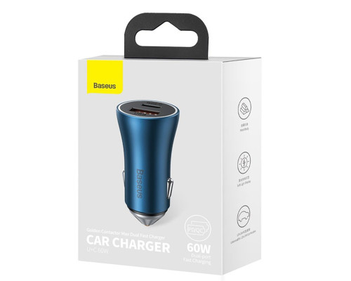 Автомобільний зарядний пристрій Baseus Golden Contactor Max Dual Fast Charger Car Charger U+C 60W Blue (CGJM000103)