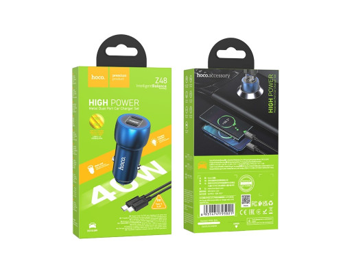 Автомобільний зарядний пристрій HOCO Z48 Tough 40W dual port(2C) car charger set(C to iP) Sapphire Blue