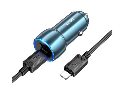 Автомобільний зарядний пристрій HOCO Z48 Tough 40W dual port(2C) car charger set(C to iP) Sapphire Blue