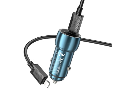 Автомобільний зарядний пристрій HOCO Z48 Tough 40W dual port(2C) car charger set(C to iP) Sapphire Blue