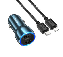 Автомобільний зарядний пристрій HOCO Z48 Tough 40W dual port(2C) car charger set(C to iP) Sapphire Blue