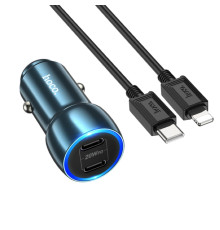 Автомобільний зарядний пристрій HOCO Z48 Tough 40W dual port(2C) car charger set(C to iP) Sapphire Blue