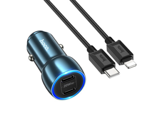 Автомобільний зарядний пристрій HOCO Z48 Tough 40W dual port(2C) car charger set(C to iP) Sapphire Blue