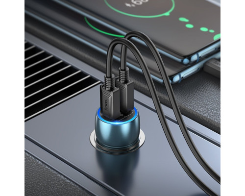 Автомобільний зарядний пристрій HOCO Z48 Tough 40W dual port(2C) car charger set(Type-C to Type-C) Sapphire Blue