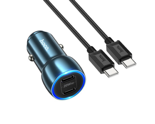 Автомобільний зарядний пристрій HOCO Z48 Tough 40W dual port(2C) car charger set(Type-C to Type-C) Sapphire Blue