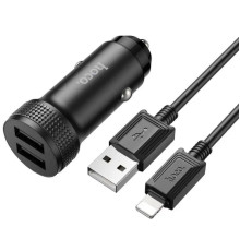 Автомобільний зарядний пристрій HOCO Z49 Level dual port car charger set(iP) Black