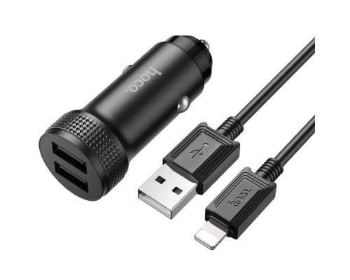 Автомобільний зарядний пристрій HOCO Z49 Level dual port car charger set(iP) Black