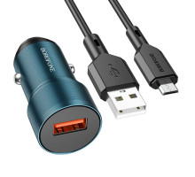 Автомобільний зарядний пристрій BOROFONE BZ19A Wisdom single port QC3.0 car charger set(Micro) 18W Sapphire Blue