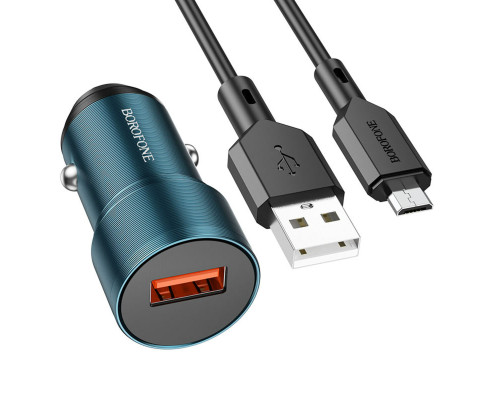 Автомобільний зарядний пристрій BOROFONE BZ19A Wisdom single port QC3.0 car charger set(Micro) 18W Sapphire Blue