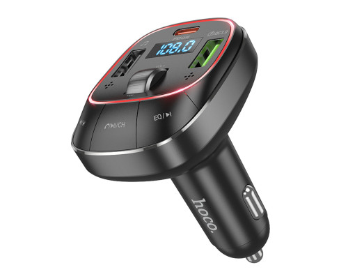 АЗП з FM-модулятором HOCO E76 Pole PD45W+QC3.0 car BT FM transmitter Obsidian Black