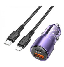 Автомобільний зарядний пристрій BOROFONE BZ20A Smart 83W dual port PD65W+QC3.0 car charger set(C to iP) Transparent Purple