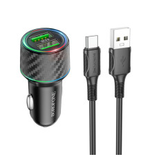 Автомобільний зарядний пристрій BOROFONE BZ21A Brilliant 36W dual port QC3.0 car charger set(Type-C) Black