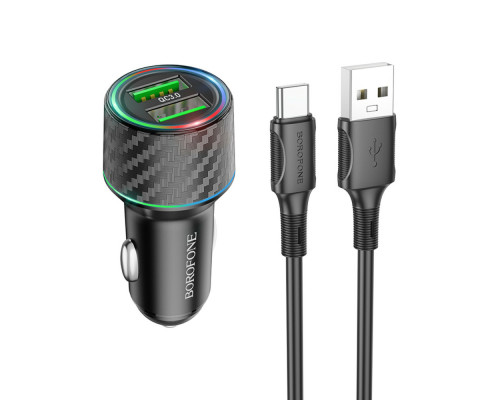 Автомобільний зарядний пристрій BOROFONE BZ21A Brilliant 36W dual port QC3.0 car charger set(Type-C) Black