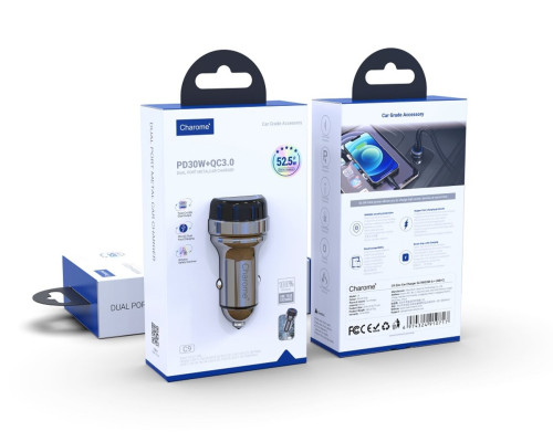 Автомобільний зарядний пристрій CHAROME C9 Zinc Car Charger 52.5W(USB-A+USB-C) Metal Grey