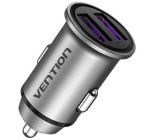 Автомобільний зарядний пристрій Vention Two-Port USB A+A(30/30) Car Charger Gray Mini Style Aluminium Alloy Type (FFEH0)