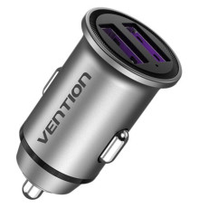 Автомобільний зарядний пристрій Vention Two-Port USB A+A(30/30) Car Charger Gray Mini Style Aluminium Alloy Type (FFEH0)
