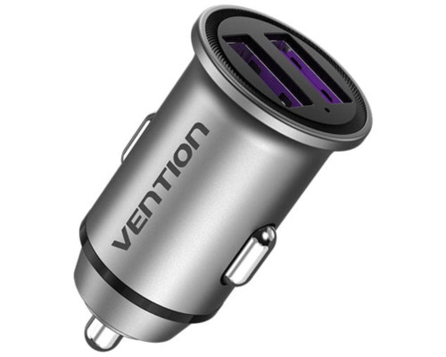 Автомобільний зарядний пристрій Vention Two-Port USB A+A(30/30) Car Charger Gray Mini Style Aluminium Alloy Type (FFEH0)