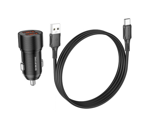 Автомобільний зарядний пристрій BOROFONE BZ19B Wisdom 36W dual port QC3.0 car charger set(Type-C) Black