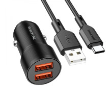 Автомобільний зарядний пристрій BOROFONE BZ19B Wisdom 36W dual port QC3.0 car charger set(Type-C) Black