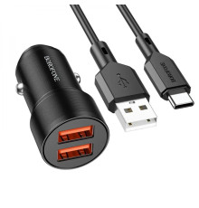 Автомобільний зарядний пристрій BOROFONE BZ19B Wisdom 36W dual port QC3.0 car charger set(Type-C) Black