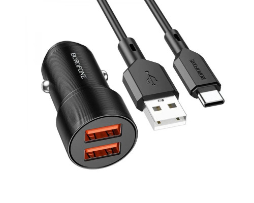 Автомобільний зарядний пристрій BOROFONE BZ19B Wisdom 36W dual port QC3.0 car charger set(Type-C) Black