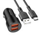 Автомобільний зарядний пристрій BOROFONE BZ19B Wisdom 36W dual port QC3.0 car charger set(Type-C) Black