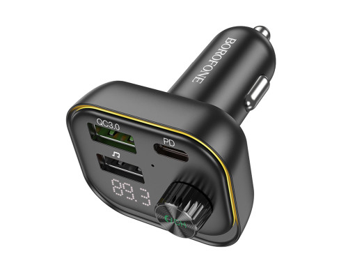 АЗП з FM-модулятором BOROFONE BC54 Acertar PD30W+QC3.0 car BT FM transmitter 18W Black