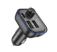 АЗП з FM-модулятором BOROFONE BC54 Acertar PD30W+QC3.0 car BT FM transmitter 18W Black