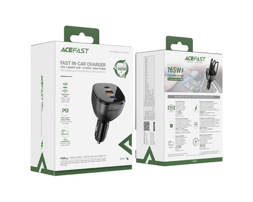 Автомобільний зарядний пристрій ACEFAST B14 165W (2*USB-C+USB-A) 3-port car charger Black