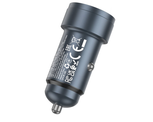 Автомобільний зарядний пристрій HOCO Z57A Glorious PD30W+QC3.0 car charger Metal Gray (6942007633109)