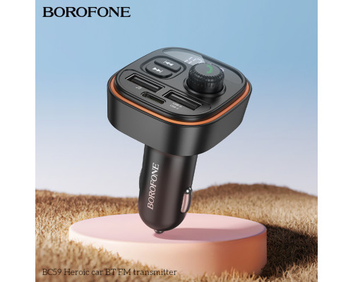 АЗП з FM-модулятором BOROFONE BC59 Heroic car BT FM transmitter Black (6941991117312)