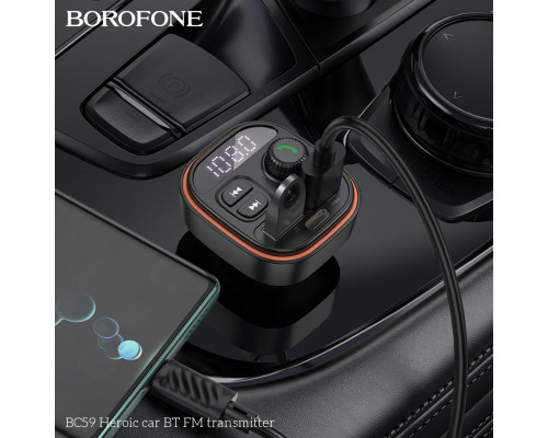 АЗП з FM-модулятором BOROFONE BC59 Heroic car BT FM transmitter Black (6941991117312)