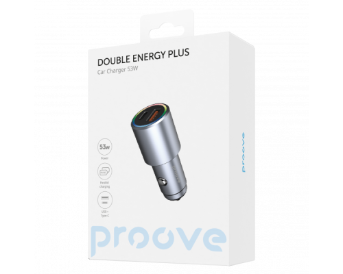 АЗП Proove Double Energy Plus 53W 3A 1USB-A+1USB-C metal gray PLS-00-00112582