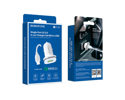 АЗП Borofone BZ12A QC 3.0 з кабелем Micro USB white PLS-00-00053745