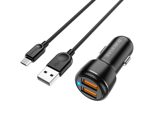 Автомобільний зарядний пристрій BOROFONE BZ17 Core dual port QC3.0 car charger set(Micro) 18W