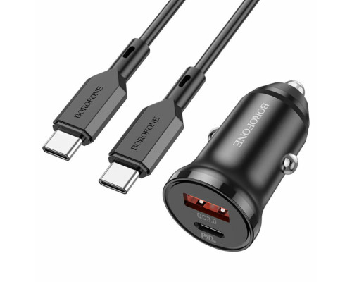 Автомобільний зарядний пристрій BOROFONE BZ18A PD20W+QC3.0 car charger set(Type-C to Type-C) Black