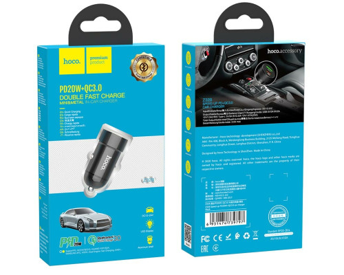 Автомобільний зарядний пристрій HOCO Z32B Speed up PD20W+QC3.0 car charger Black