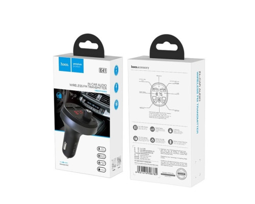 АЗП з FM-модулятором HOCO E41 In-car audio wireless FM transmitter Black (6931474706782)