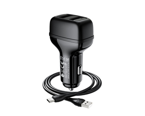 Автомобільний зарядний пристрій HOCO Z36 Leader dual port car charger set(Micro) Black