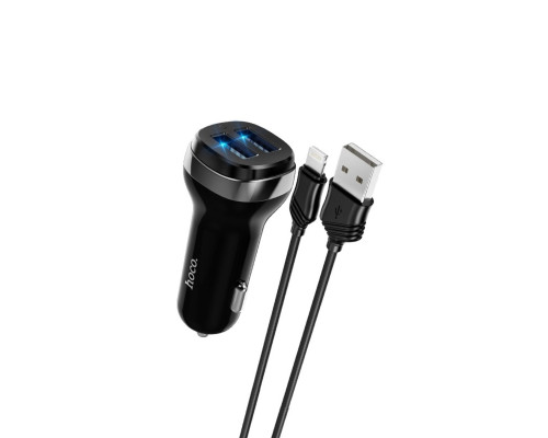 Автомобільний зарядний пристрій HOCO Z40 Superior dual port car charger set(iP) Black