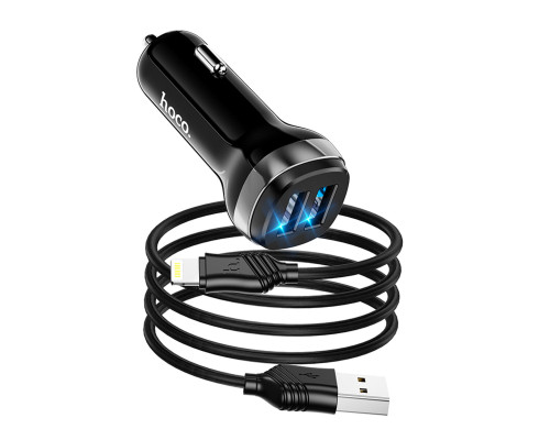 Автомобільний зарядний пристрій HOCO Z40 Superior dual port car charger set(iP) Black