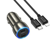 Автомобільний зарядний пристрій HOCO Z48 Tough 40W dual port(2C) car charger set(C to iP) Metal Gray