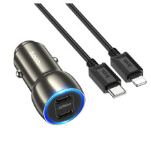 Автомобільний зарядний пристрій HOCO Z48 Tough 40W dual port(2C) car charger set(C to iP) Metal Gray