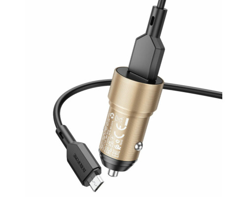 Автомобільний зарядний пристрій BOROFONE BZ19A Wisdom single port QC3.0 car charger set(Micro) 18W Gold