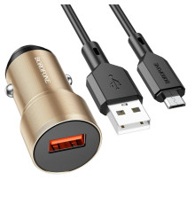 Автомобільний зарядний пристрій BOROFONE BZ19A Wisdom single port QC3.0 car charger set(Micro) 18W Gold